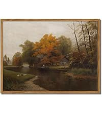 Floating Framed Canvas Wall Art Decor – Vintage Autumn by the Water Landscape Paintings Prints,... | Amazon (US)