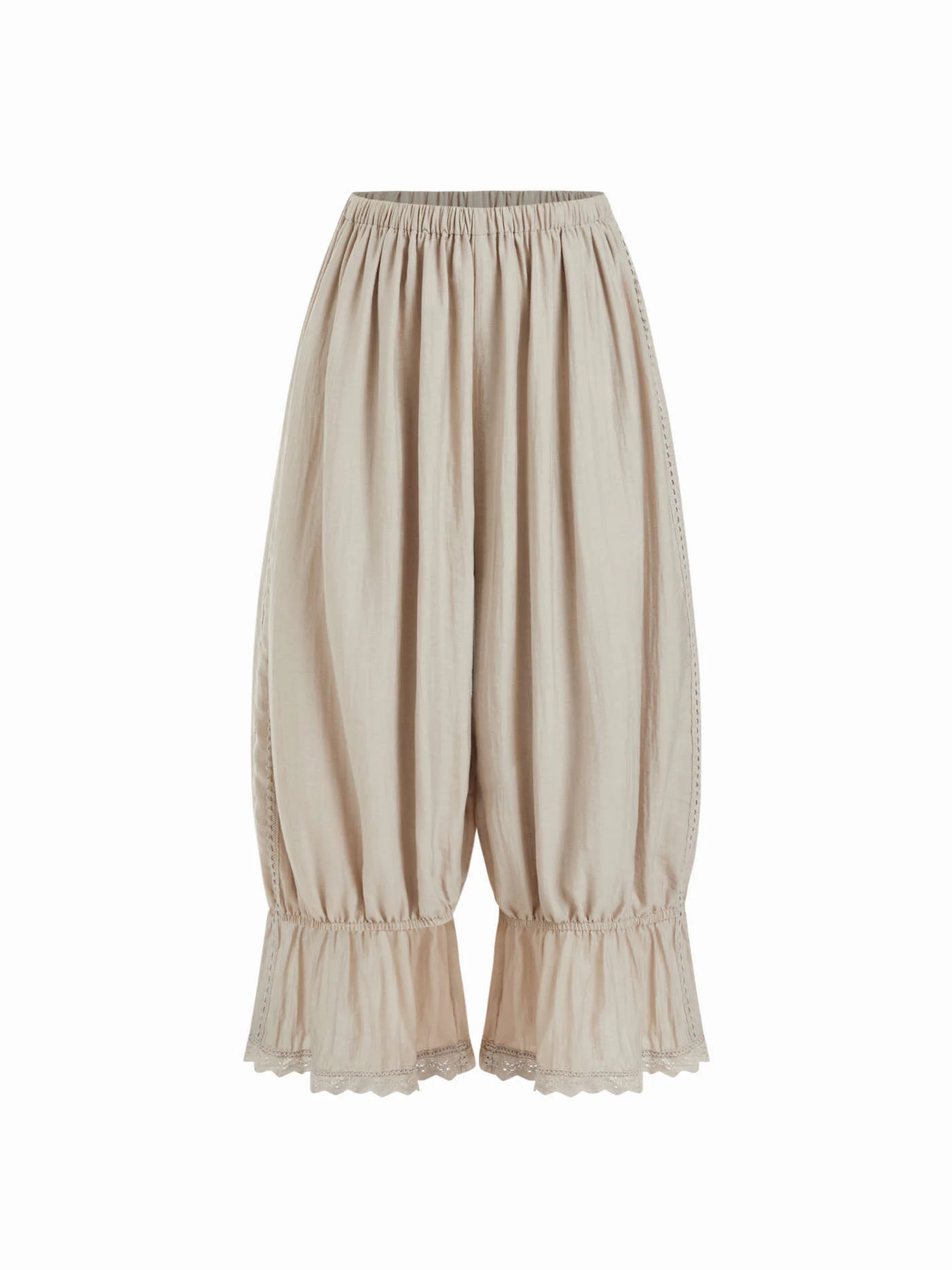 Woven Low Rise Lace Ruffled Oversized Barrel-leg Trousers For Daily Casual | Cider