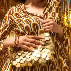 Lele Sadoughi Gemma top zip Disco shoulder Bag NWT gold sequin  $475 | Poshmark