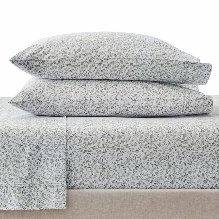 Better Homes & Gardens Cool & Crisp 4-Piece 300 Thread Count Soft Silver Botanical Cotton Percale... | Walmart (US)