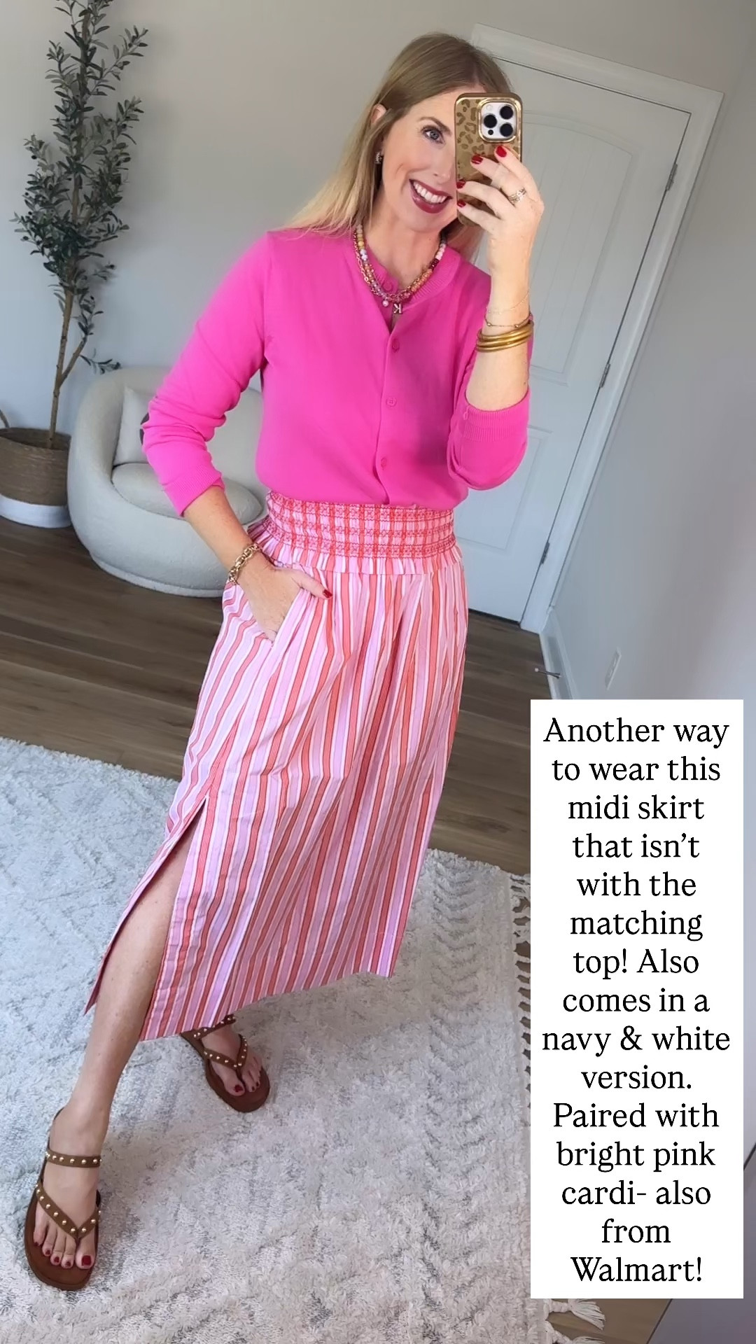 Walmart try on, pink cardigan, free assembly, gingham midi skirt

#LTKootd #LTKmomlife