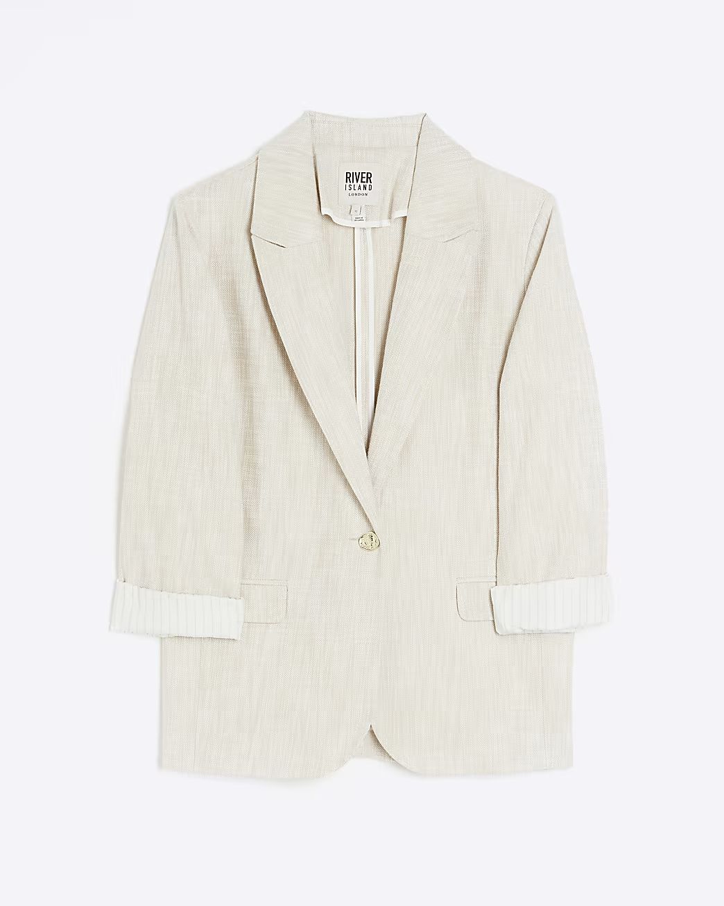 Petite beige rolled sleeve blazer with linen | River Island (UK & IE)