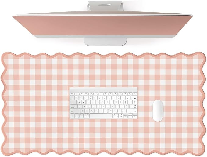 Scalloped‌ Pink Checkered Gingham Desk Mat Cute Pastel Large Mouse Pad Kawaii Cottagecore ‌Vi... | Amazon (US)
