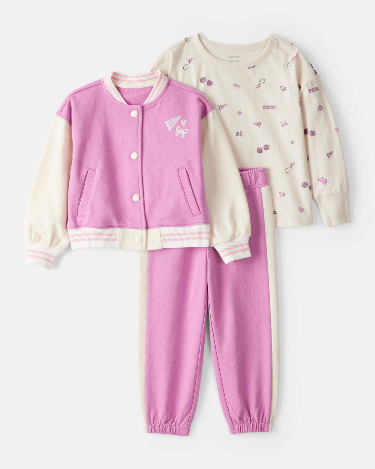 Toddler Girl 3-Piece Cotton Long-Sleeve Layering Set - Purple | Carter's Inc