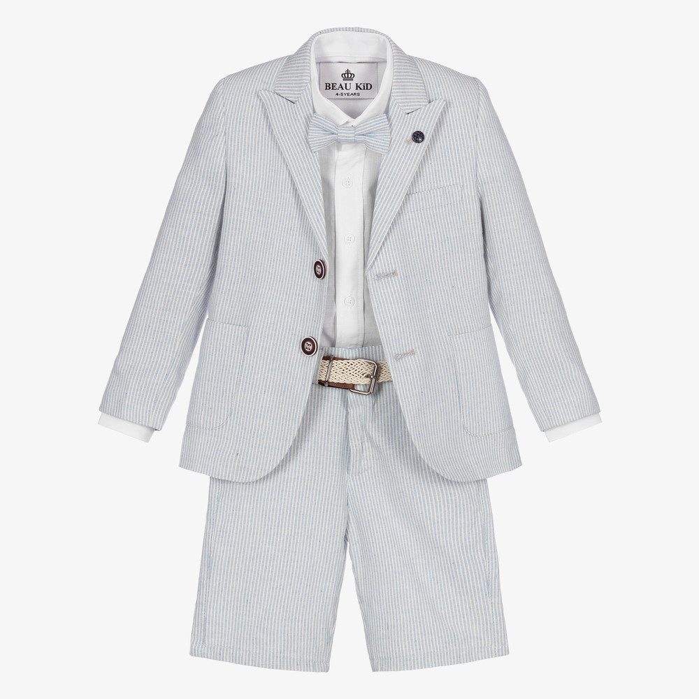 Boys Blue Stripe Shorts Suit | Childrensalon
