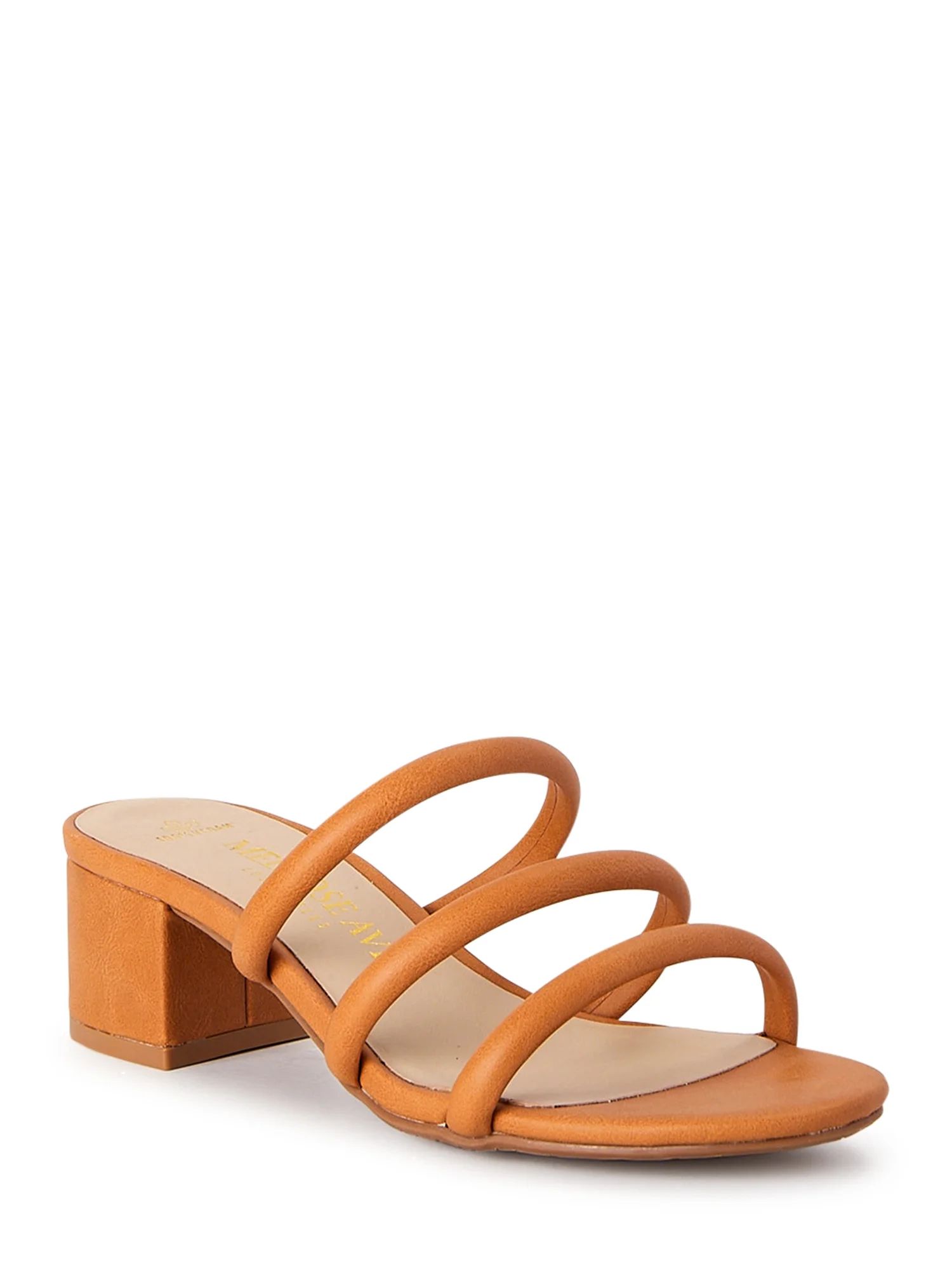 Melrose Ave Women's Faux Leather Three Strap Block Heel Sandals | Walmart (US)