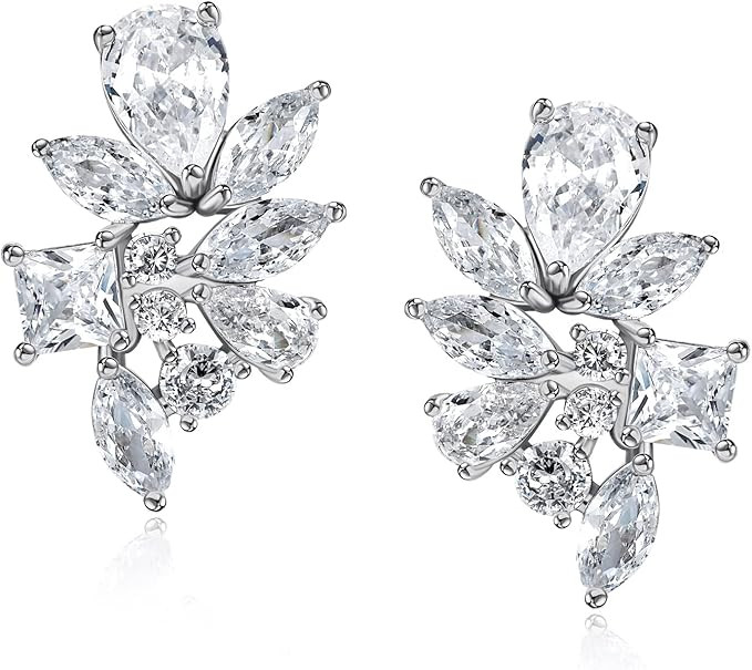 SWEETV Crystal Wedding Bridal Earrings for Brides,Bridesmaids, Rhinestone CZ Stud Earrings for Wo... | Amazon (US)