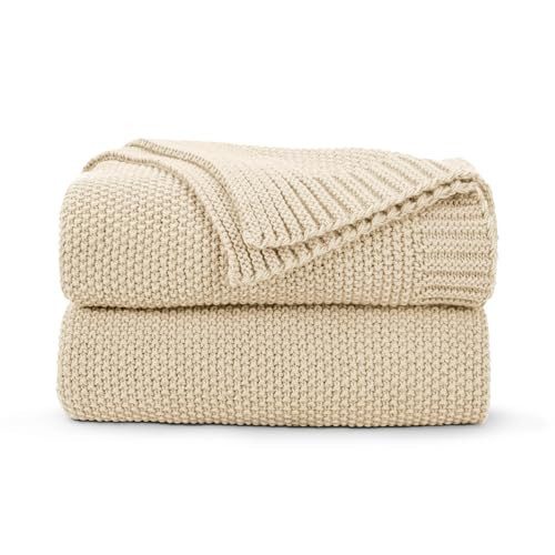 CozeCube Beige Throw Blanket for Couch, Soft Cozy Cable Knit Throw for Bed Sofa Living Room, Lightweight Warm Decorative Farmhouse Christmas Blanket, 60"x80", Light Beige | Amazon (US)