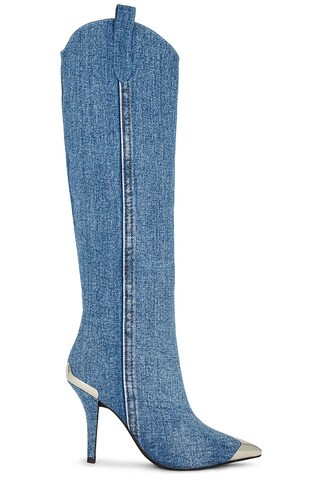 Jeffrey Campbell By-Golly Heeled Boot in Blue Acid Wash Denim Silver from Revolve.com | Revolve Clothing (Global)
