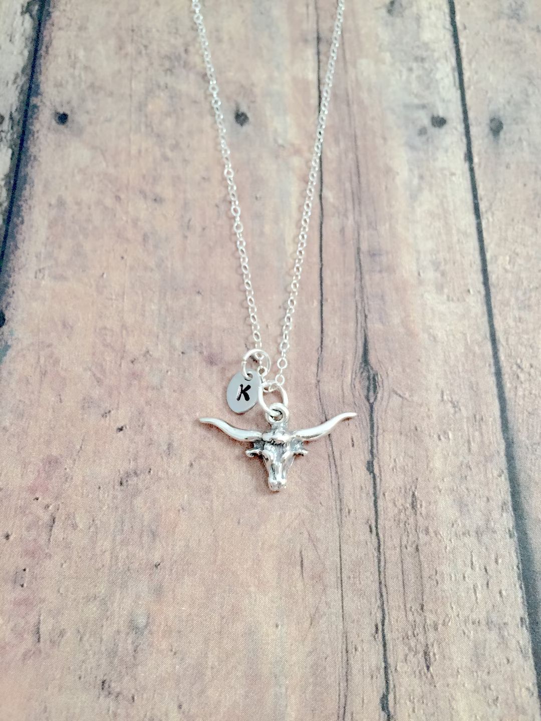 Longhorn steer initial necklace (sterling silver) Longhorn jewelry, Texas jewelry, Longhorn neckl... | Etsy (US)