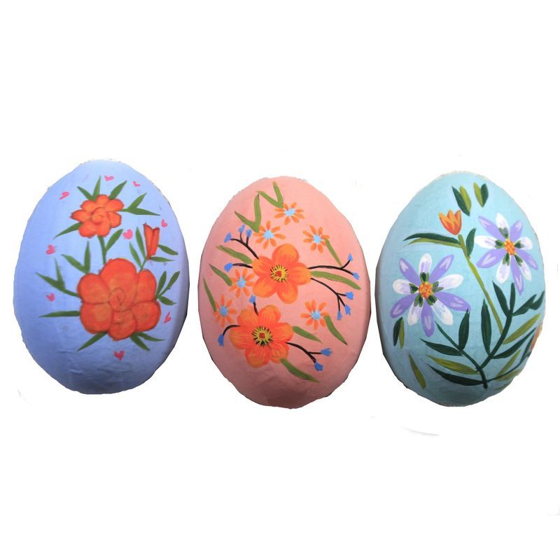 Easter 3.0" Floral Eggs Hand-Painted Paper Mache  -  Decorative Accent Sets | Target