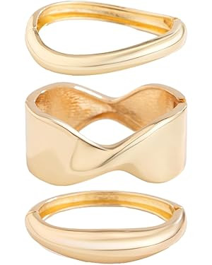 Gold Bangle Bracelets for Women Silver Plated Wide Wire Chunky Cuff Bracelets Trendy Hinged Cuff ... | Amazon (US)