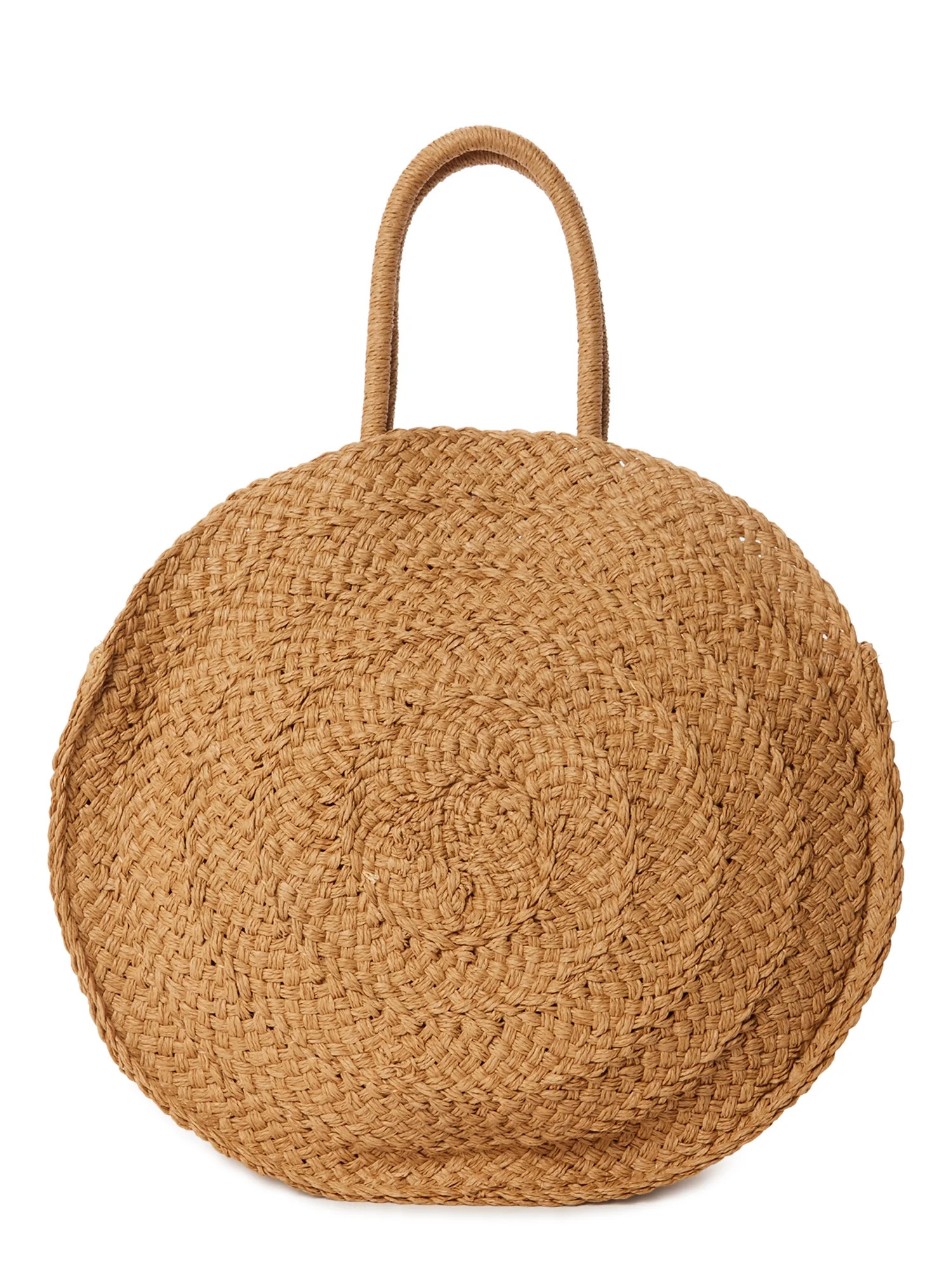 Time and Tru Women’s Circle Straw Tote Bag Natural - Walmart.com | Walmart (US)