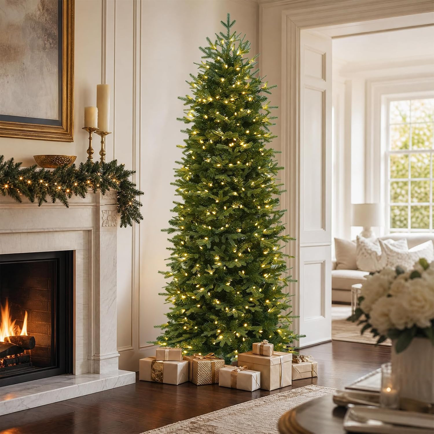 Hykolity 6 ft Prelit Pencil Christmas Tree with 300 Warm White LEDs | Amazon (US)