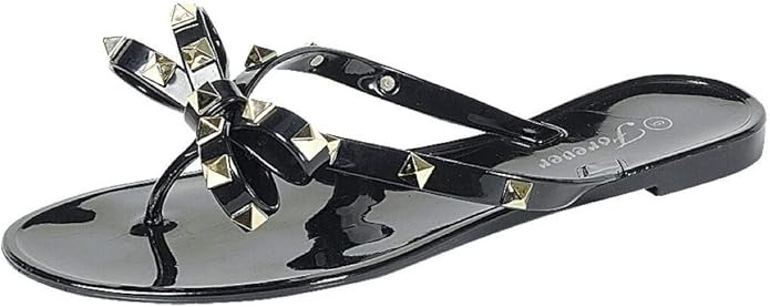 Womens Sandals Studded Jelly Bow Flip Flops | Amazon (US)