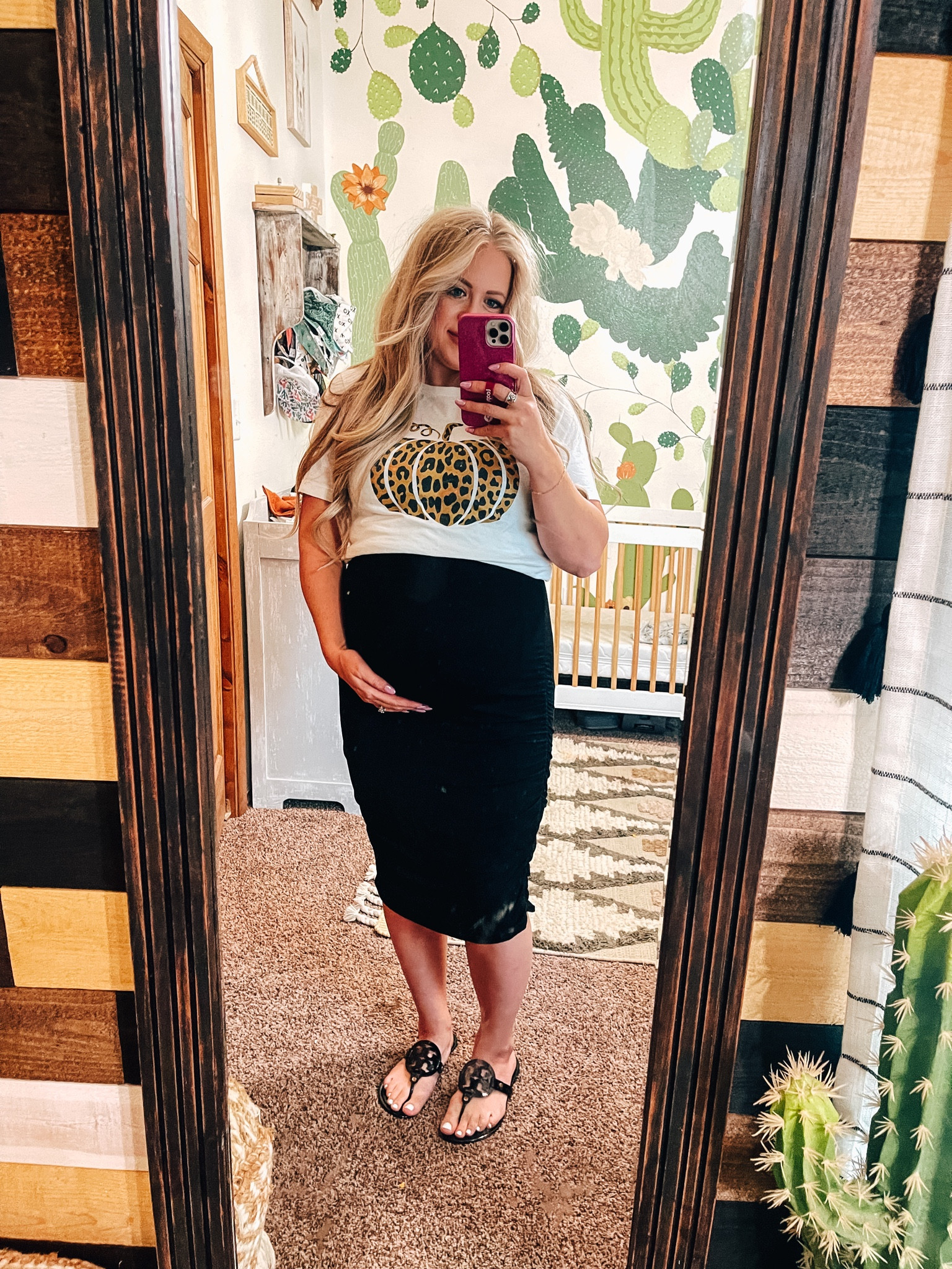 When it’s fall but 80 degrees 

Leopard pumpkin tee / black bodycon dress / Tory Burch sandals / bump style / Maternity fashion / 

#LTKbump #LTKunder50 #LTKSeasonal
