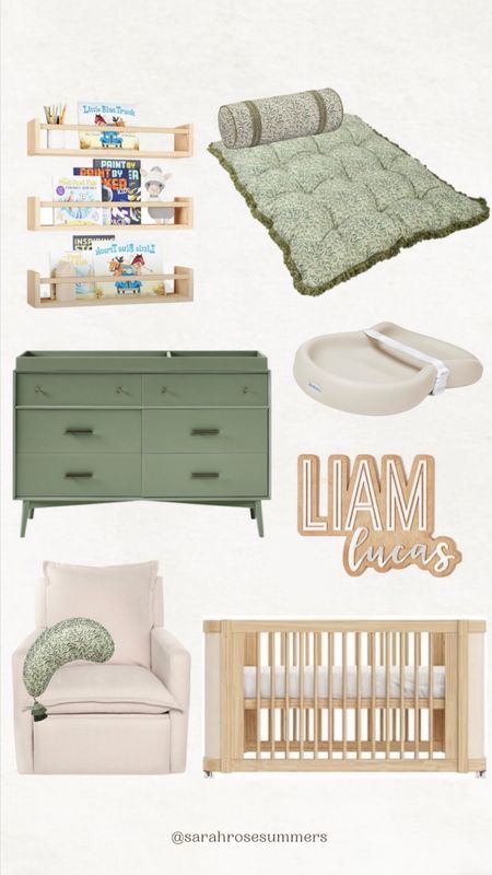 Nursery boho sage green inspo with natural crib and green dresser changing table and electric recliner glider 

#LTKbaby #LTKhome #LTKbump