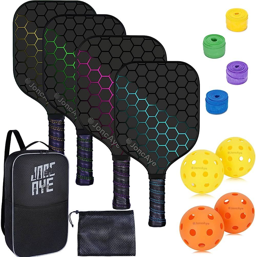 JoncAye Pickleball-Paddles-Set-of-4, Light Pickle-Ball-Paddle-Set with 4 Outdoor Indoor Balls, Pa... | Amazon (US)