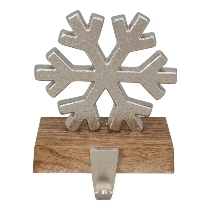 Northlight 6.25" Silver Snowflake with Wood Finish Base Christmas Stocking Holder | Target