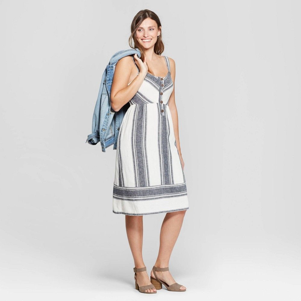 Women's Sleeveless V-Neck Striped Button Front Midi Dress - Universal Thread Ivory S, White | Target