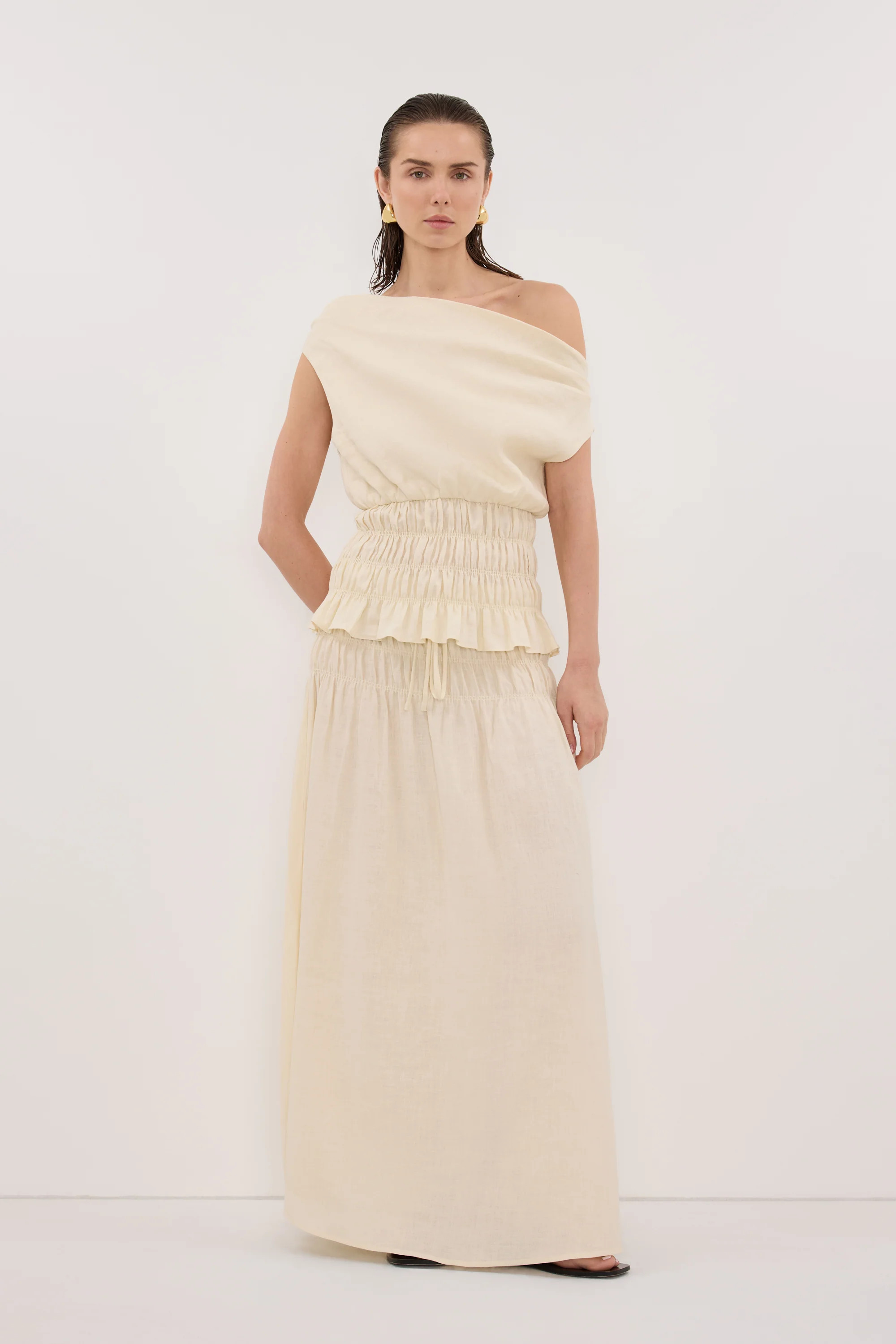 MAIA STRAW LINEN SHIRRED SKIRT | DISSH