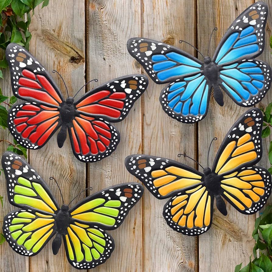 EOORAU Metal Butterfly Wall Art Outdoor Decor - 4 Pack 9.8in Butterflies Wall Sculpture Hanging D... | Amazon (US)