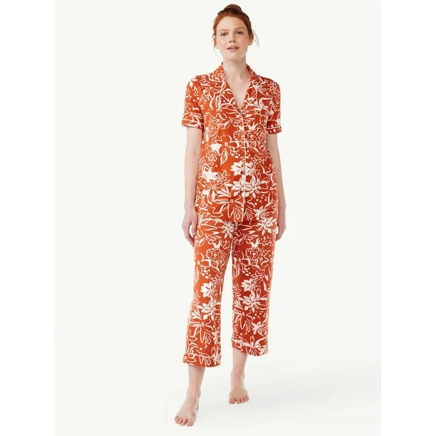 Joyspun Women's Notch Collar Top and Capris Sleep Set, 2-Piece, Sizes S to 3X | Walmart (US)