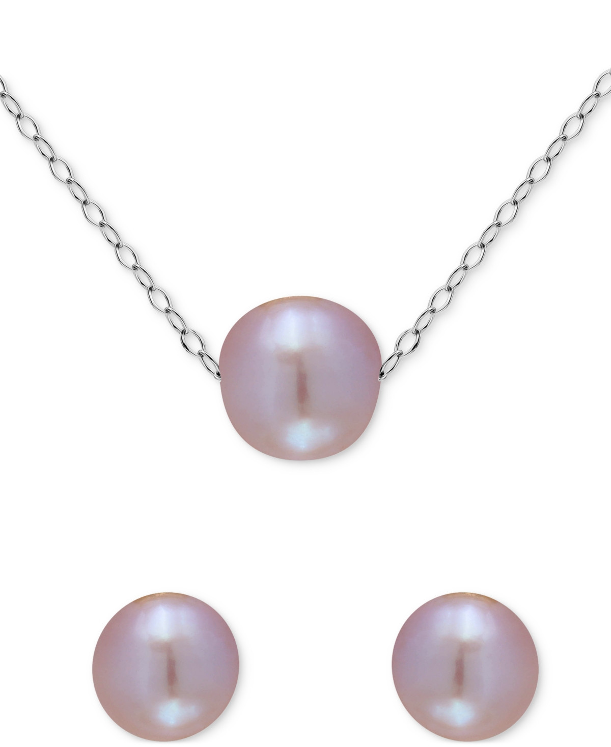 Two-Pc. Set Dyed Black Cultured Freshwater Pearl (8-10mm) Pendant Necklace & Stud Earrings in Sterling Silver (Also in White & Dyed Pink Cultured Fres | Macy's