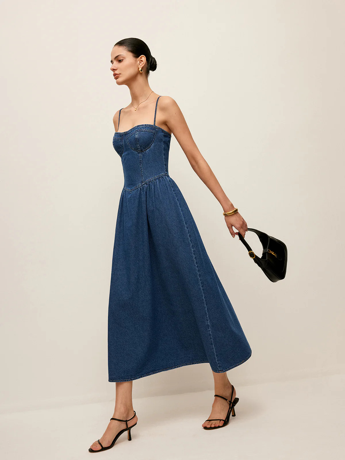 Sweetheart Collar Denim Dress | Commense