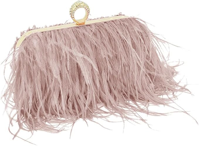 Women Ostrich Feather Purse Ostrich Tote Bag Fluffy Feather Purse Fringe Clutch Evening Handbag f... | Amazon (US)