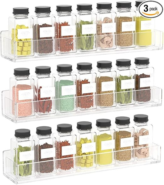 NIUBEE Wall Mounted Spice Rack Organizer,3 Pack Clear Acrylic Spice Shelf Storage Holder,Hanging ... | Amazon (US)