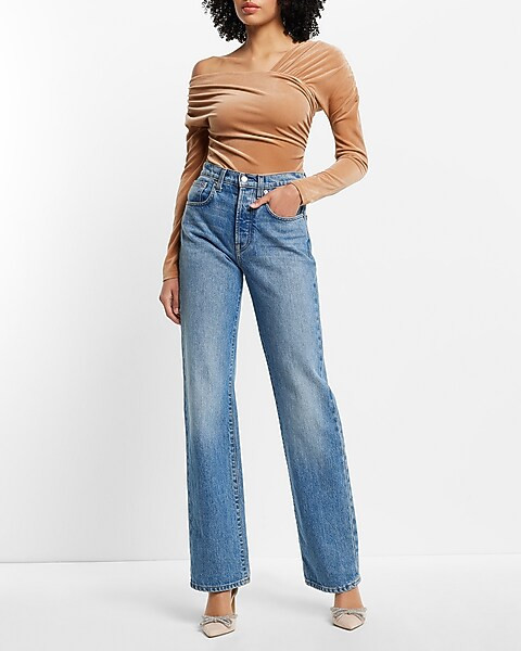 Body Contour Velvet Off The Shoulder Asymmetrical Wrap Thong Bodysuit | Express