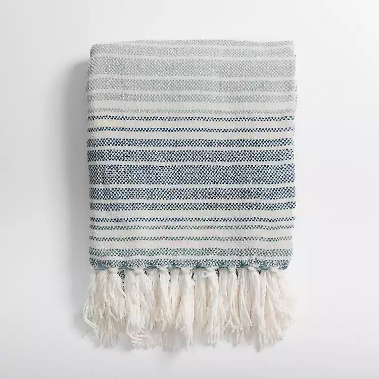 New! Crystal Stripes Chenille Green Throw Blanket | Kirkland's Home