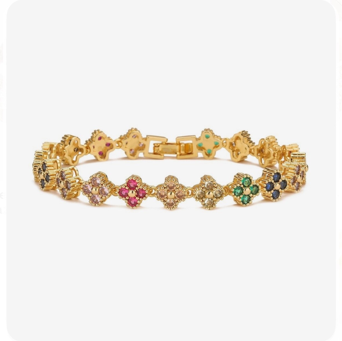 Rainbow & Clover Zircon Unisex Bracelet, Crystal Flower Design, Fashion-Forward Accessory

#LTKStyleTip
