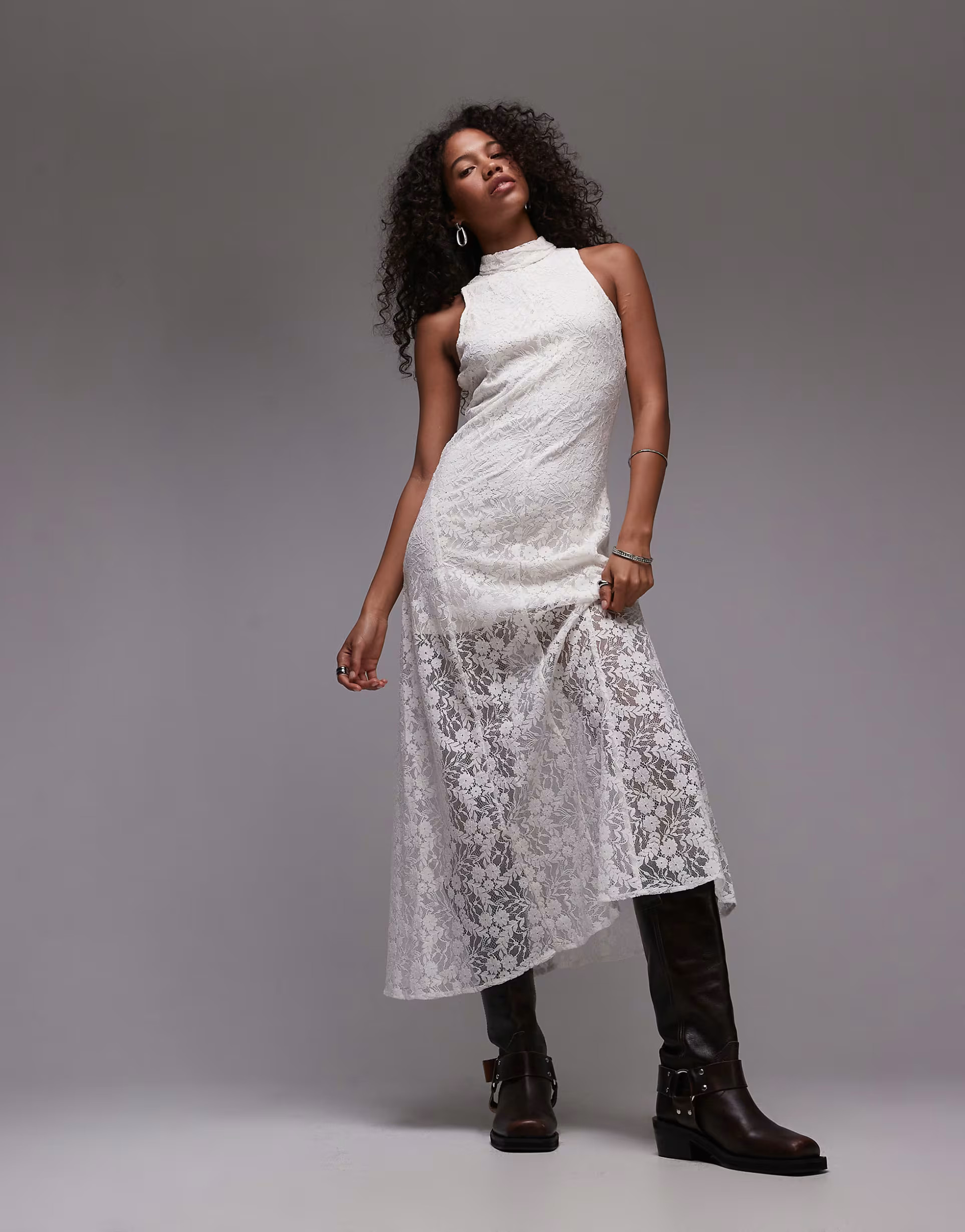 Mango lace hem midi dress in white | ASOS (Global)