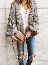 'Abbey' Hand-knitted Pom Pom Sleeve Chunky Cardigan (2 Colors) | Goodnight Macaroon
