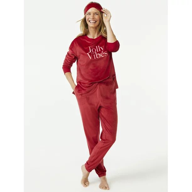 Joyspun Women's Velour Pajama Sleep Set with Eye Mask, 3-Piece, Sizes up to 3X - Walmart.com | Walmart (US)