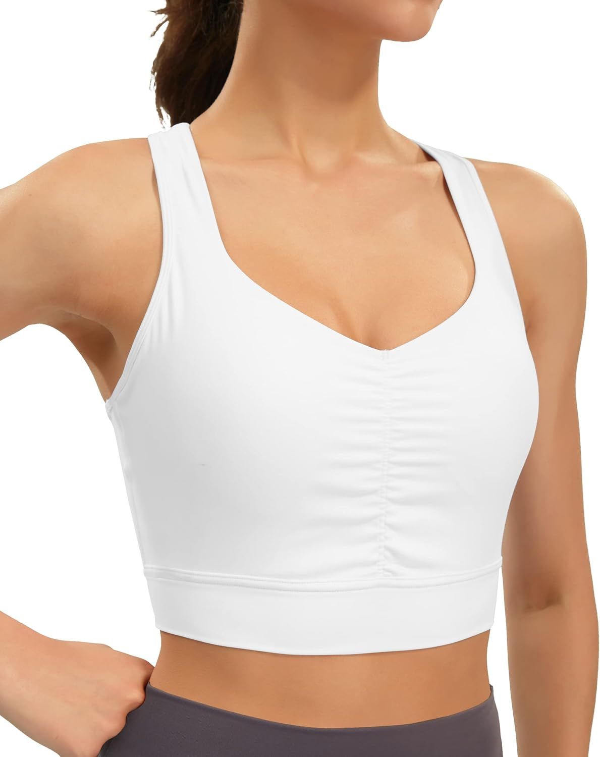 Ruched Sports Bras for Women Racerback Padded Workout Tops Medium Support Crop Tops for Women | Amazon (US)