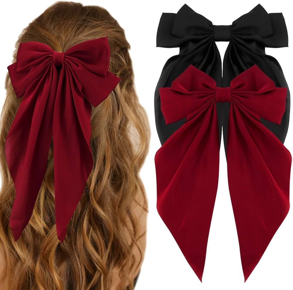 ATODEN Silky Satin Hair Bows 2 Pcs Big Large Hair Bows for Women Hair Ribbons Oversized Long Tail... | Amazon (US)