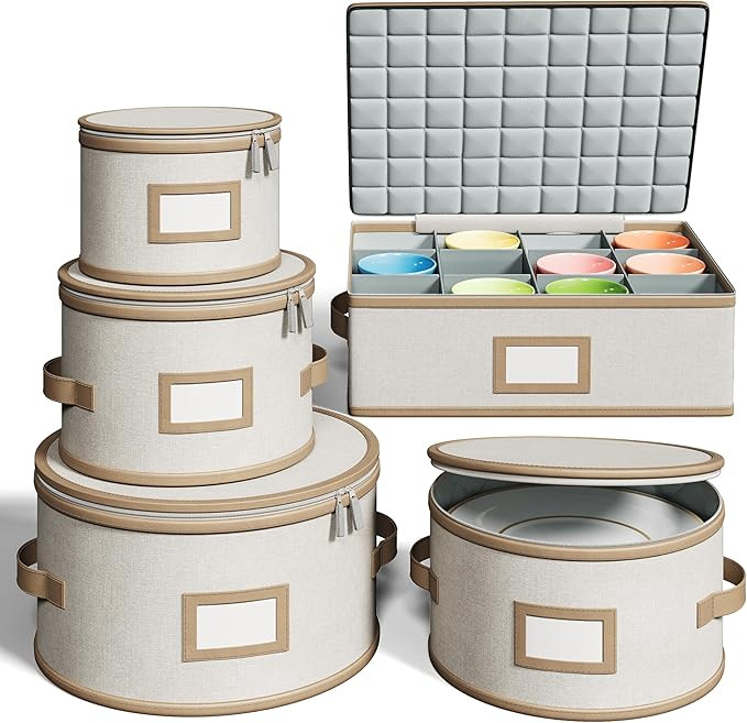 Hard Shell China Storage Containers – 5 Piece Set for Storing Dinner Plates, Salad Plates, Mugs... | Amazon (US)