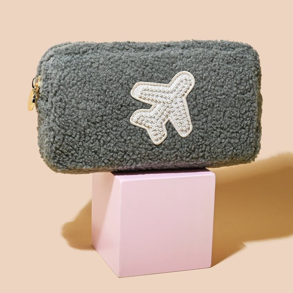 Moss Cozy Small Pouch with Pearl Airplane Patch | Stoney Clover Lane