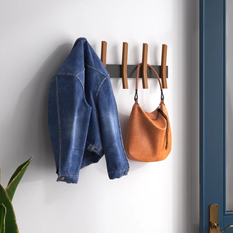 Sifford Mid Century Coat Rack With 5 Wooden Hooks - Black | Wayfair North America