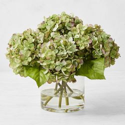 Faux Green &amp; Purple Hydrangea Arrangement in Glass Vase | Williams-Sonoma