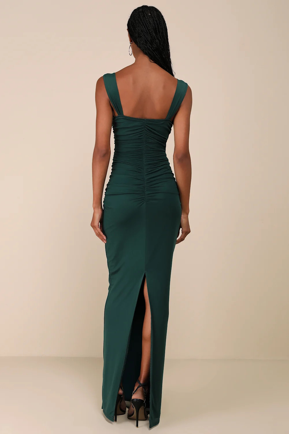 Amazing Presence Dark Green Mesh Ruched Column Maxi Dress | Lulus