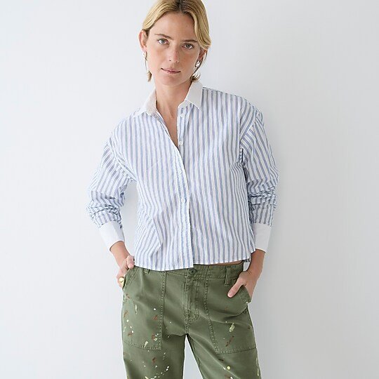 Relaxed-fit cropped shirt in oakhill stripe | J. Crew US