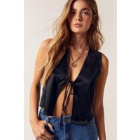 Womens Satin Tie Front Tank - Black - 0 | boohoo (US & Canada)