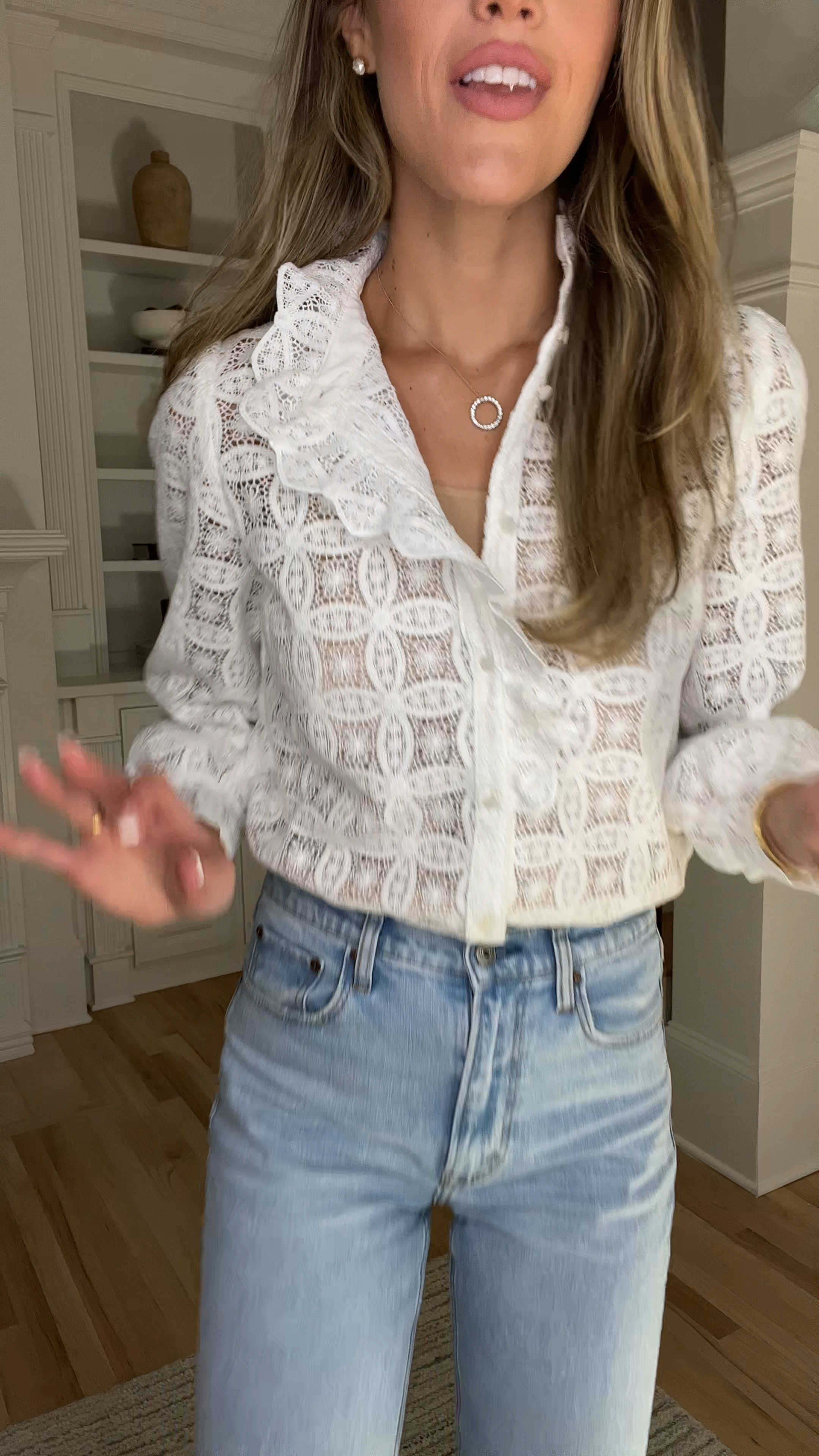 Beautiful lace top size small. Favorite Abercrombie jeans in size 26 long. I love these brown ballet flats for the fall. I feel like they pair so nicely with everything. #fall #falloutfit #fallfashion 

#LTKSeasonal #LTKshoecrush #LTKHoliday