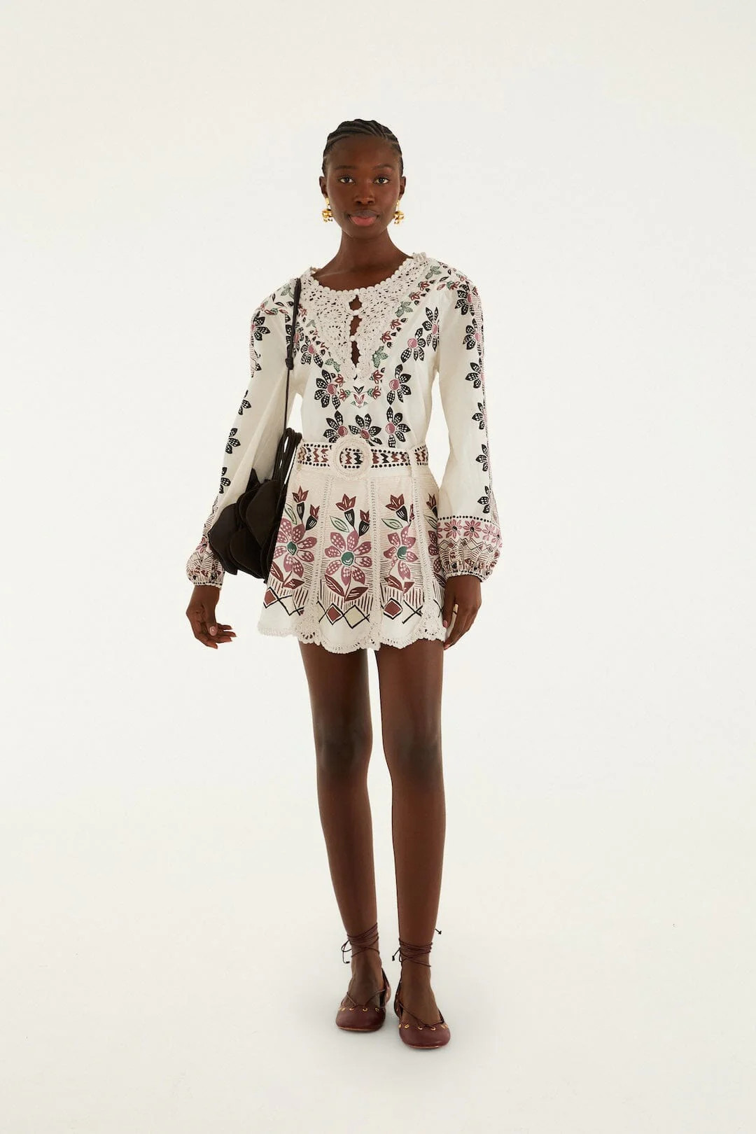 Off-White Ainika Rustic Flowers Crochet Detail Mini Skirt | FARM Rio | FarmRio (US)