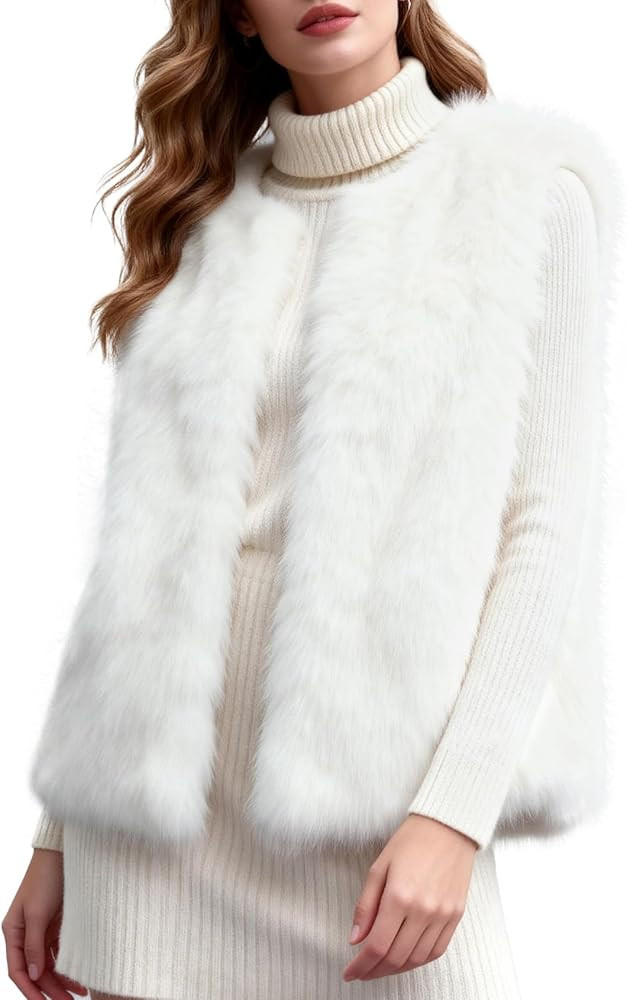 Women's Faux Fur Vest Sleeveless Fuzzy Jacket Fluffy Faux Fur Vest for Women Warm Winter Furry Ve... | Amazon (US)