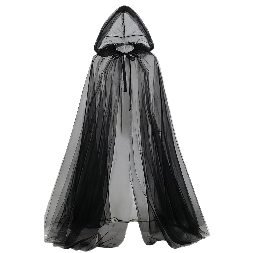 Black Hooded Cloak Adult Sheer Cape Witch Queen Cosplay Costume for Halloween Christmas Renaissan... | Amazon (US)